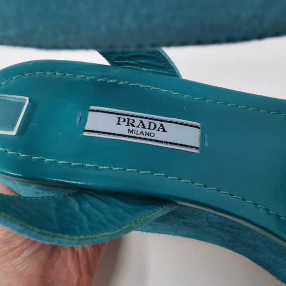 Prada Blue Suede Wedge Platform Heels - Picture 9 of 13